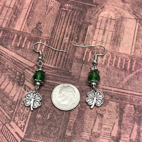 4 leaf clover shamrock dangle earrings - Picture 7 of 9